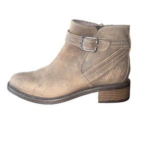 Clarks Women's Leather Booties Dark Taupe Maye Side Zip Straps & Buckle Size 8